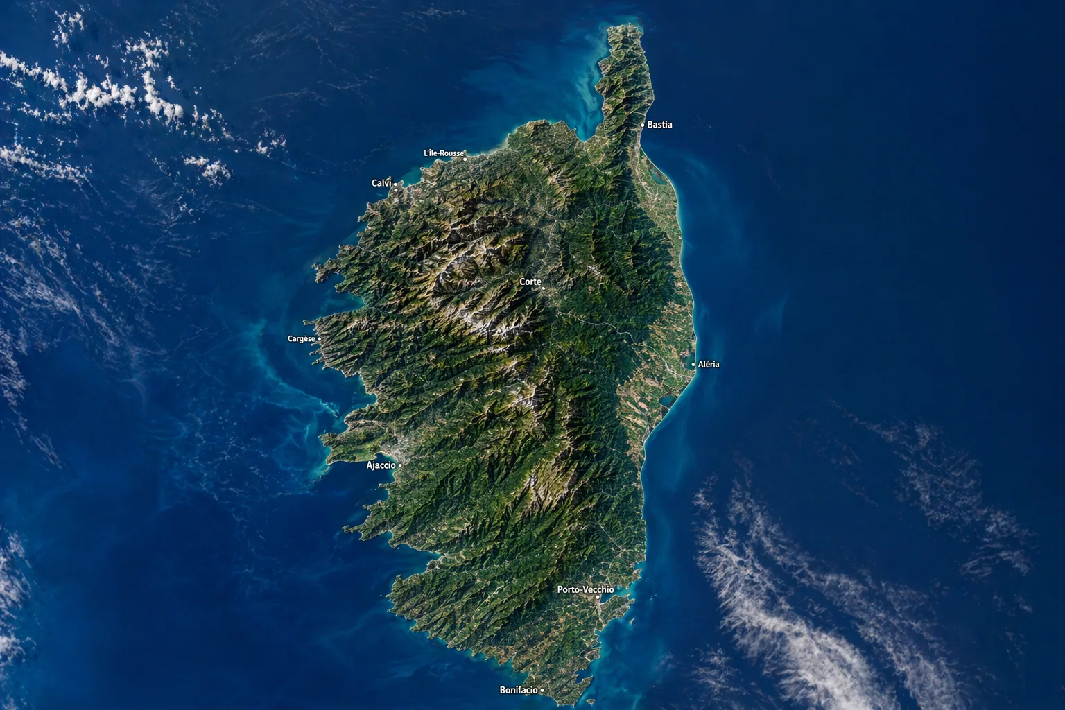 Vue aérienne du littoral corse illustrant la stratégie de visibilité locale pour une location saisonnière en Corse